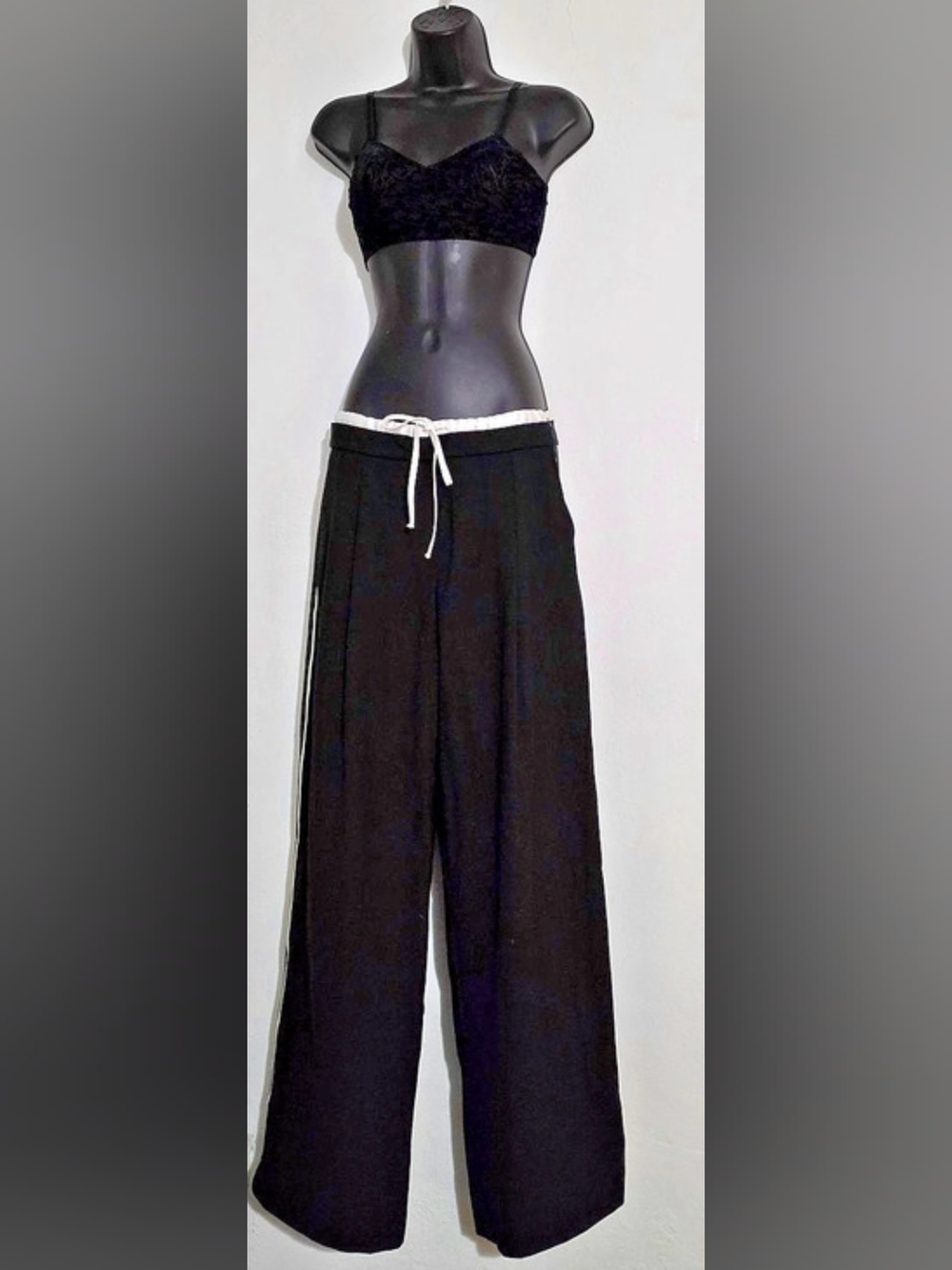 Zara Wide-Leg Trousers With Double Waistband Black & White Small